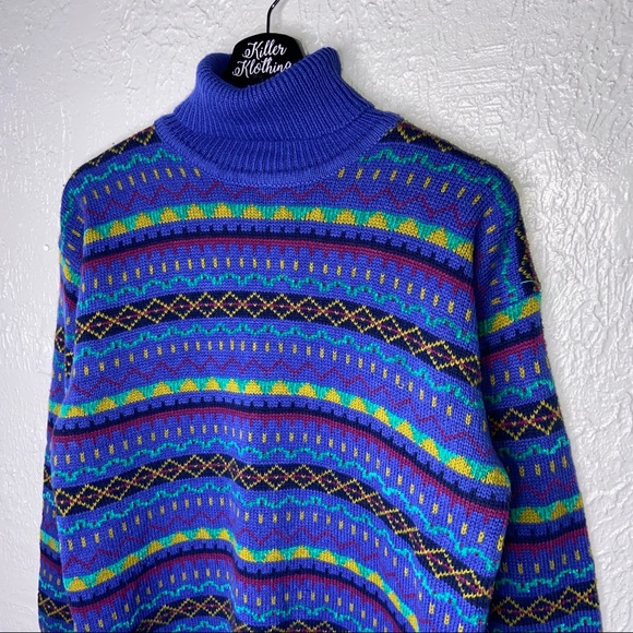 Vintage 90’s Patterned Turtle Neck Sweater Top - Picture 4 of 5